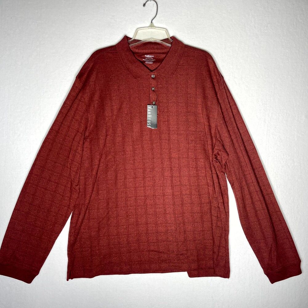 Van Heusen LS Henley Fundamentals Shirt Red Blur Corazon Mens Size 2XL‎ NEW
